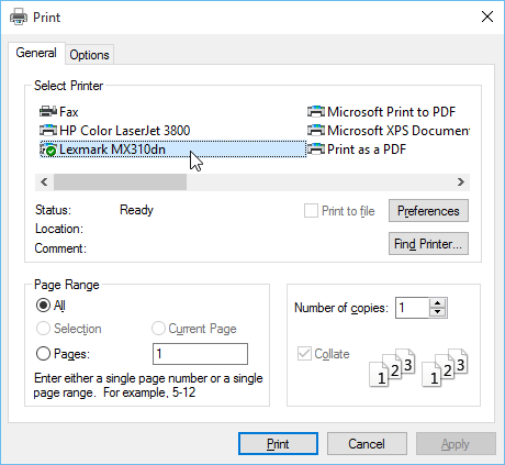 using the Print dialog box