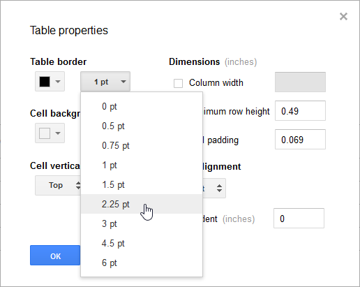 Google Docs Working With Tables Full Page