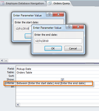 Microsoft Query Excel 2003 Parameters Definition