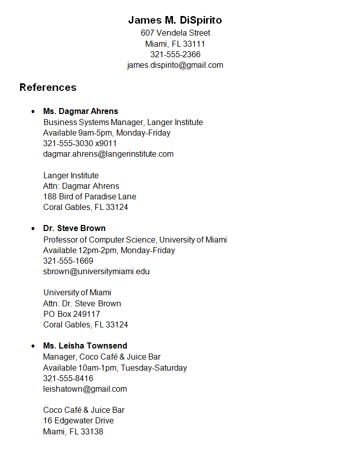 Proper reference list resume