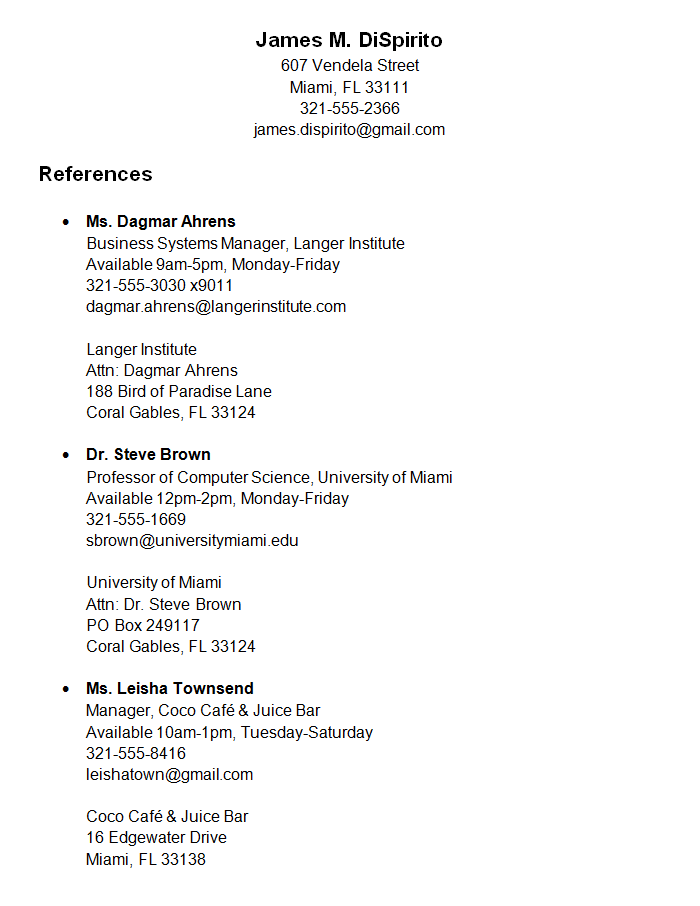 Proper Reference List Resume 5687