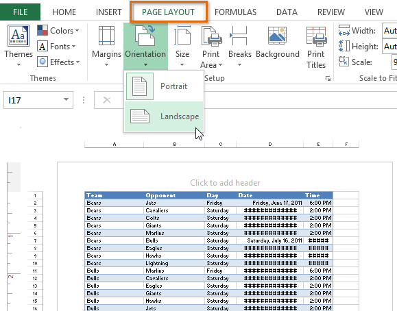 how to create page layout in excel