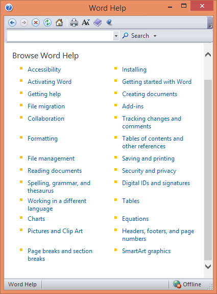 screenshot Word help 