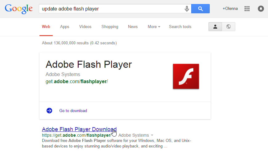 Поиск обновления для Flash Player