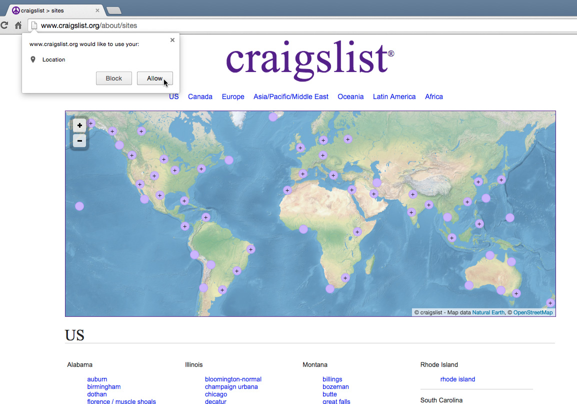 allowing Craigslist to use your location