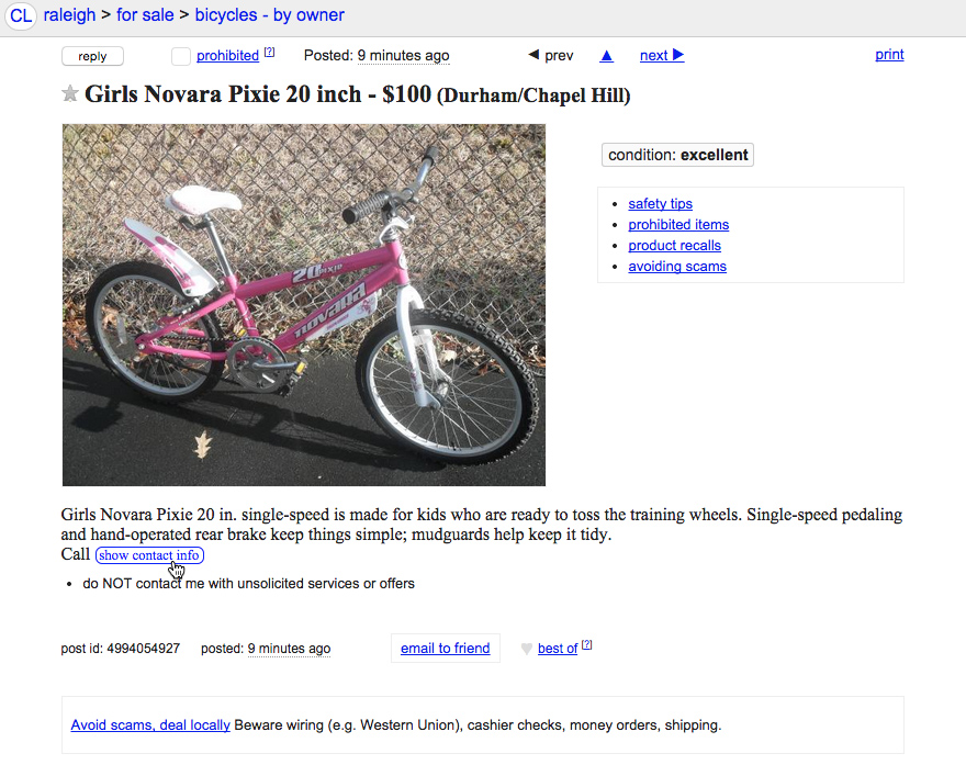 craigslist bikes for sale near me