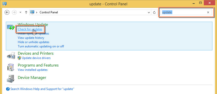 Under Windows Updates, clicking check for updates