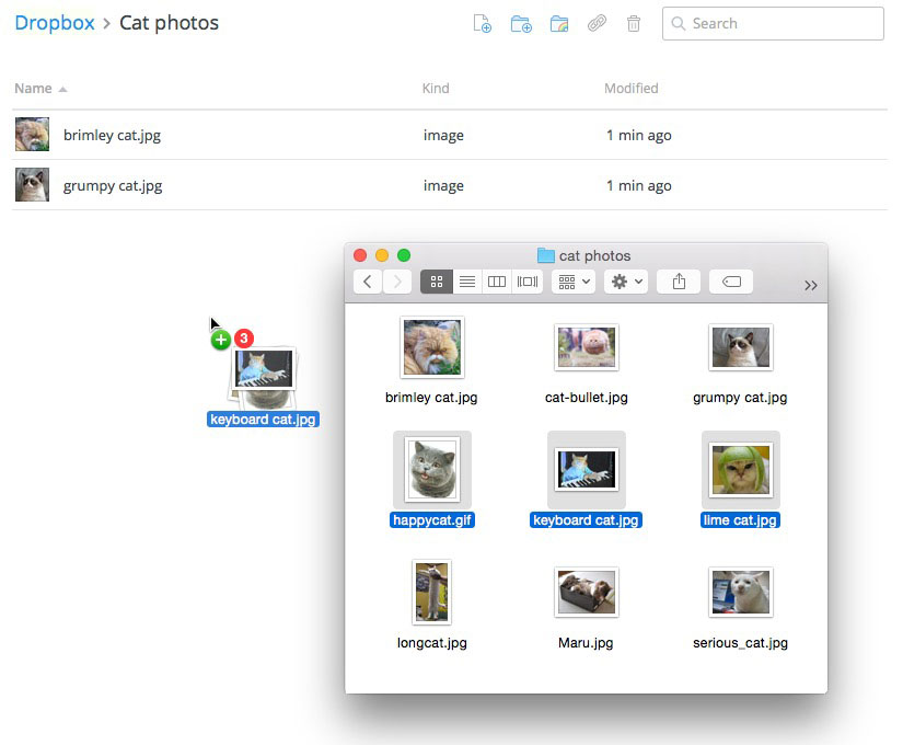 Drag dan drop upload interface pada Dropbox