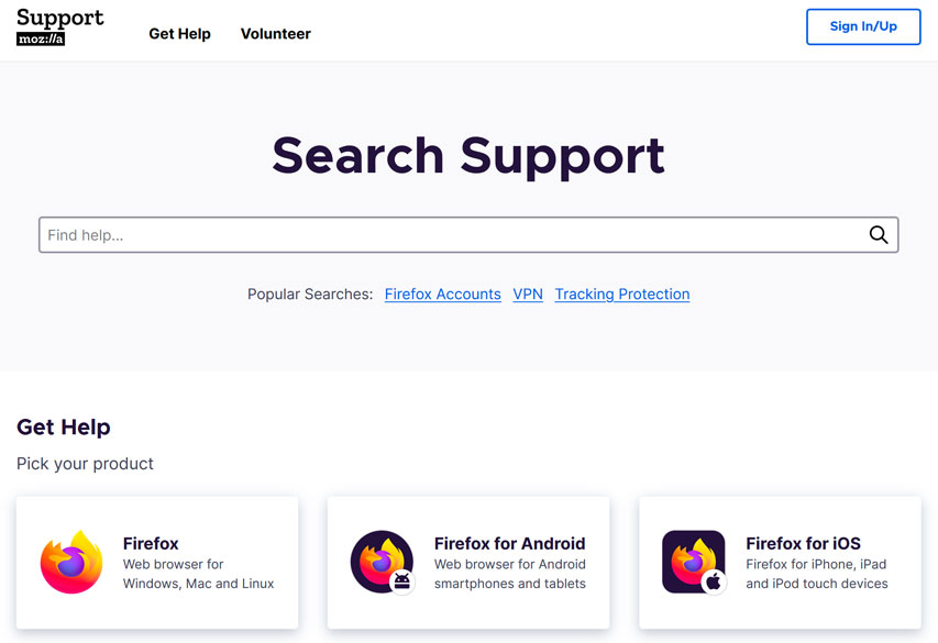 Mozilla Support search