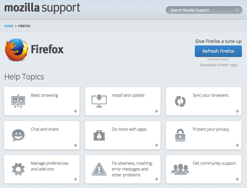 Help-pagina voor Firefox