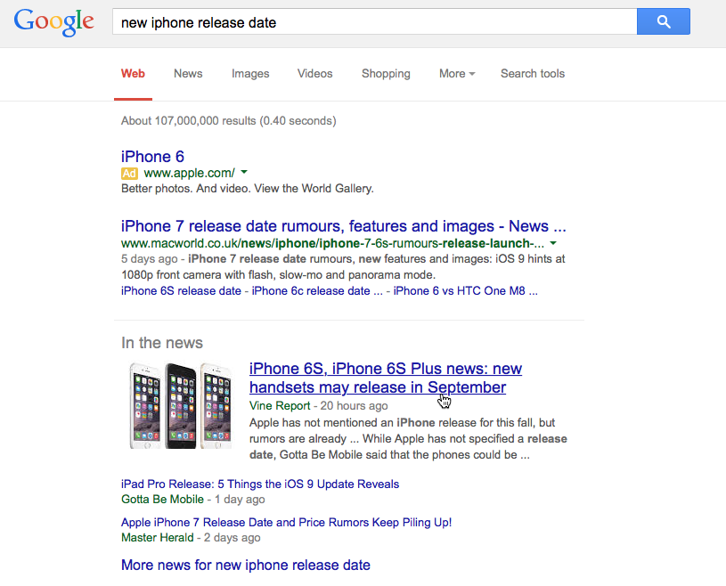 searcing for information about the newest iPhone
