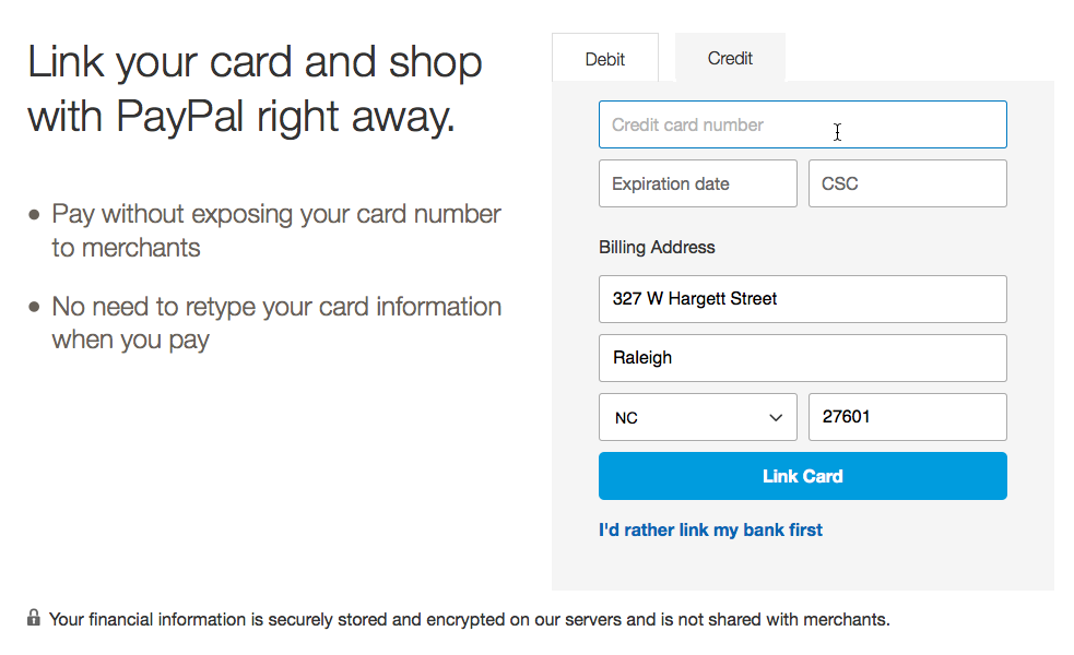 paypal credit card requirements