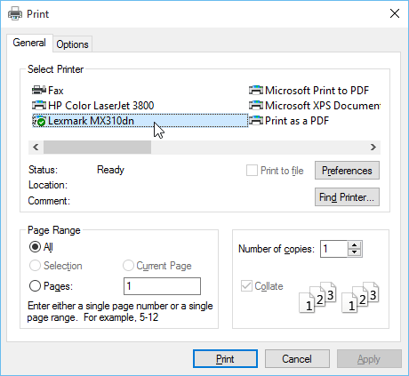 Menggunakan kotak dialog Print