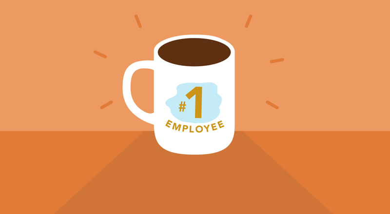 A coffee mug that reads "Number one employee"