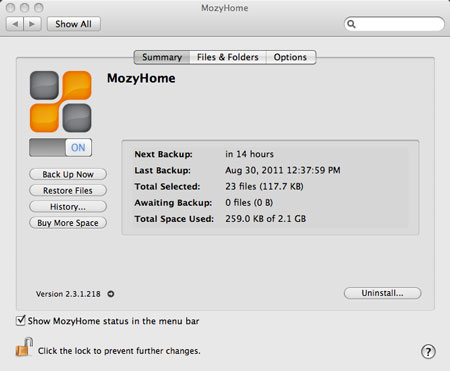 backing up files through Mozy