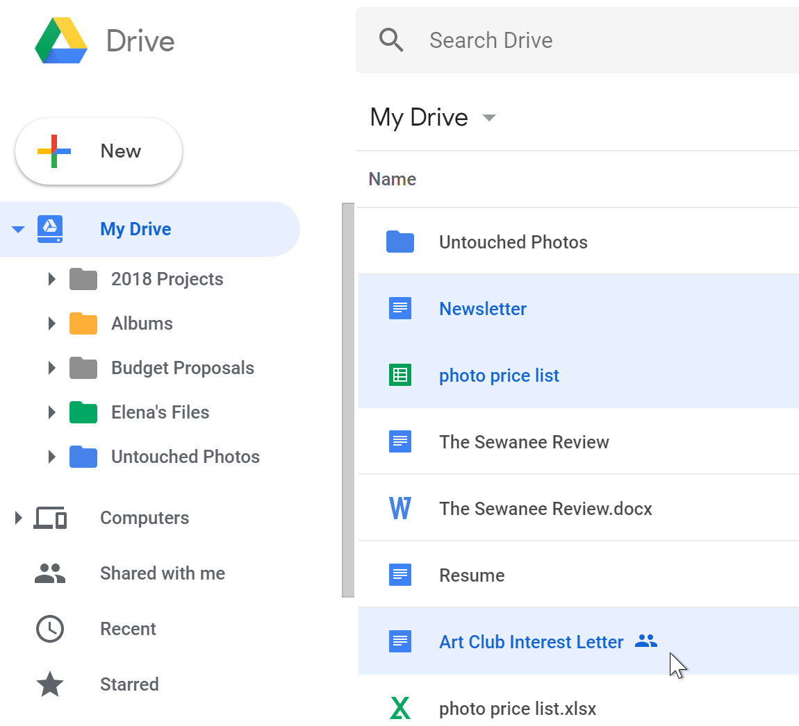 select multiple files google drive