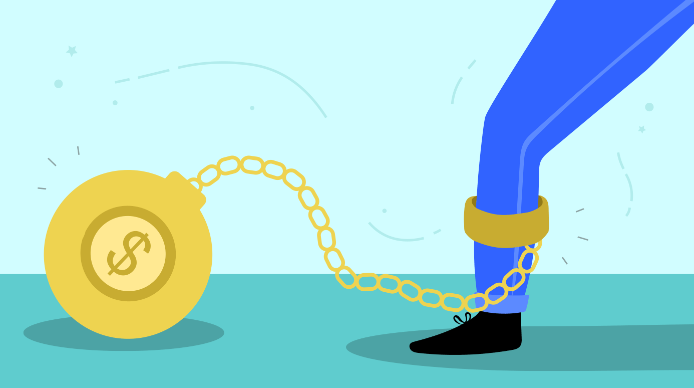illustration of a leg chained to debt