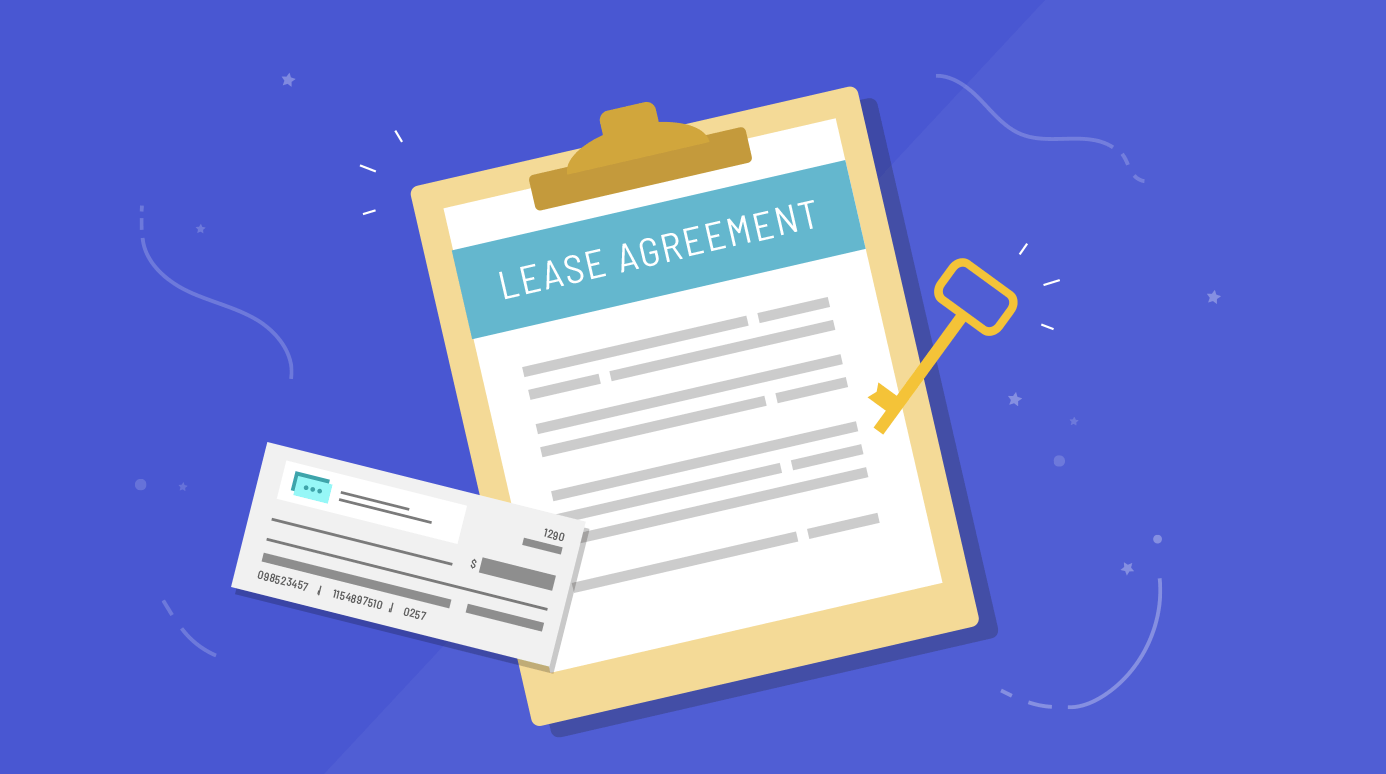illustration of a lease agreeement with a key and a check