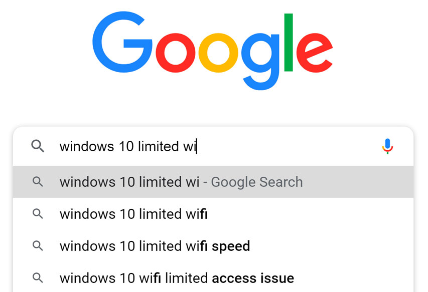 Ricerca Google di Windows 10