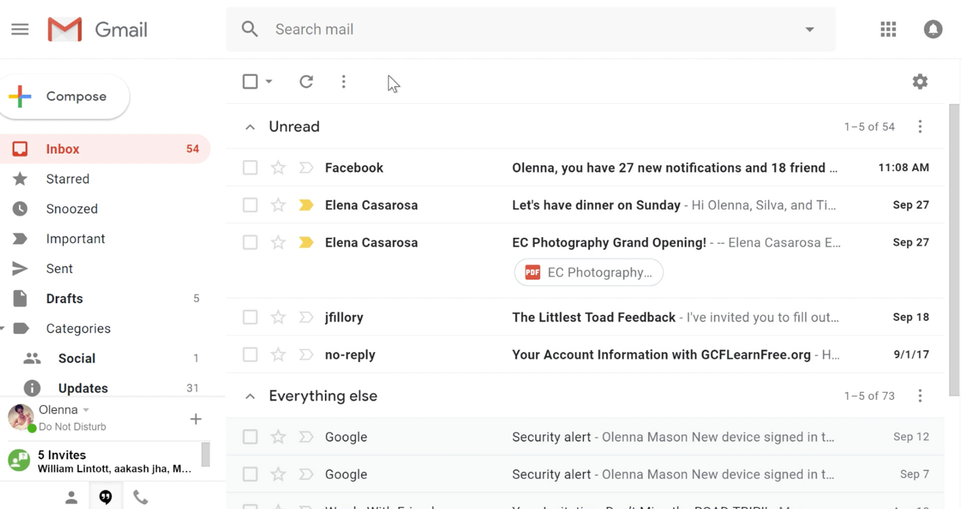 the Gmail inbox