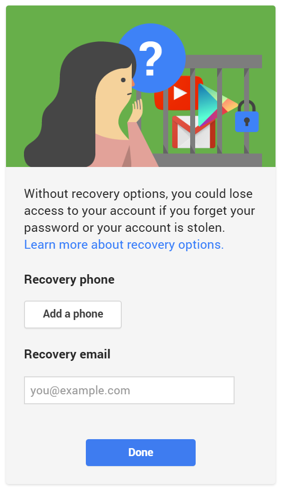Recovery options page