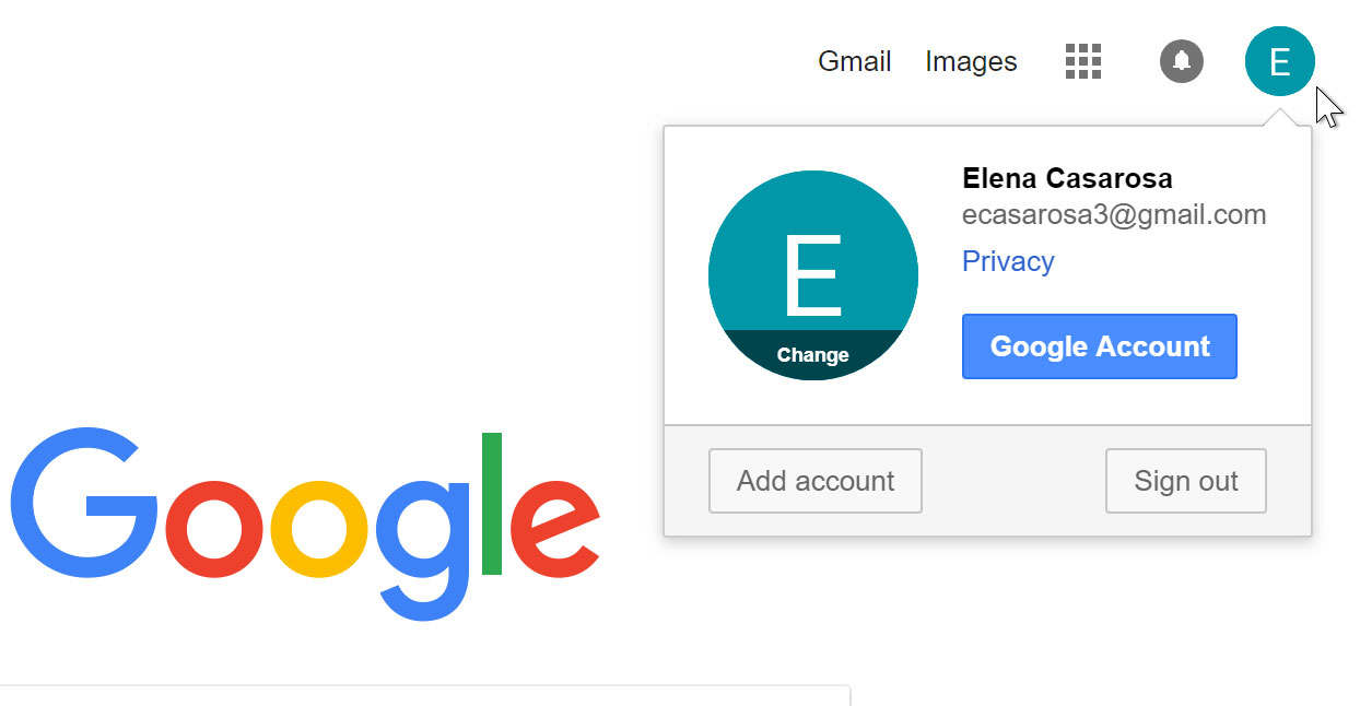 opening the account menu in the top-right corner of Google