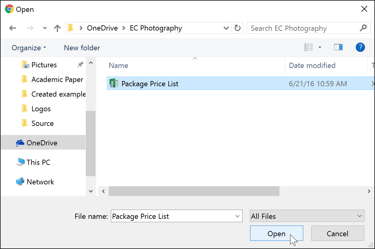 Choosing a file to attach