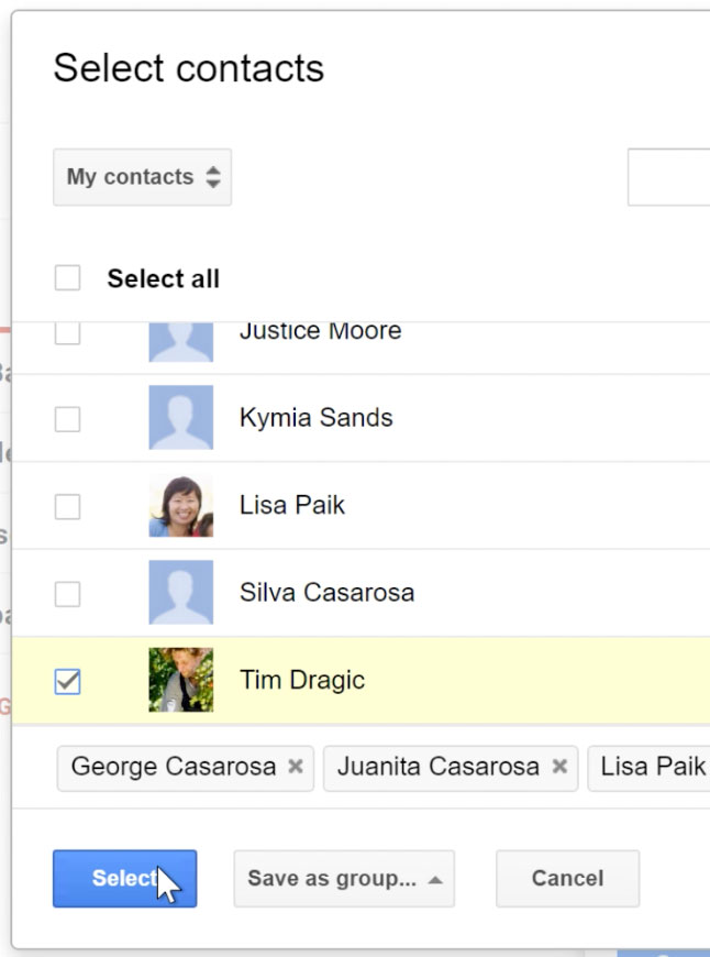 Selecting recipients from contacts then clicking the select button
