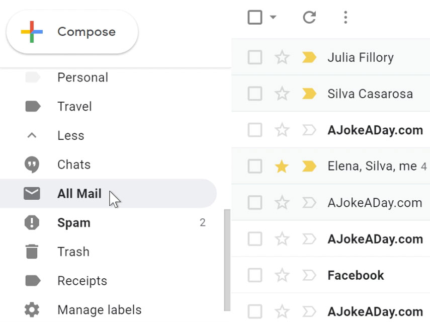 Viewing all mail, including archived messages