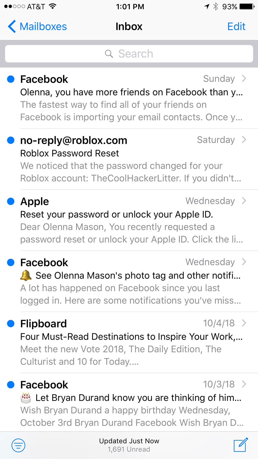Gmail iPhone inbox