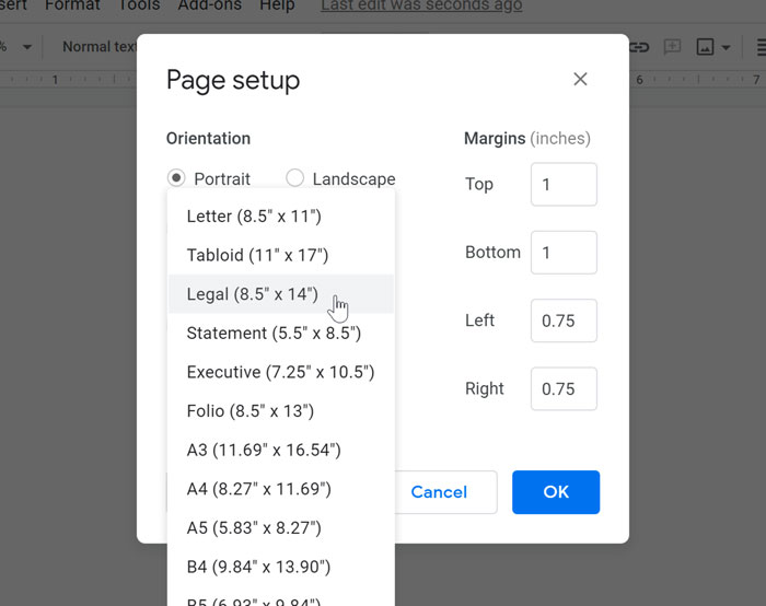 selecting paper size