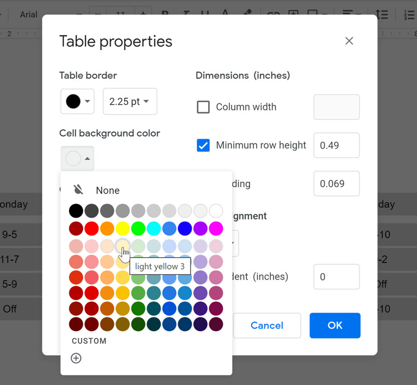 How To Put Color In Table In Google Docs