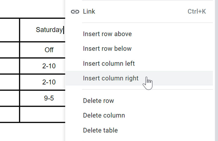 inserting a column to the right