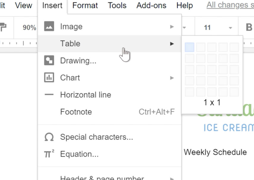 Horror slip hatch Google Docs: Working with Tables