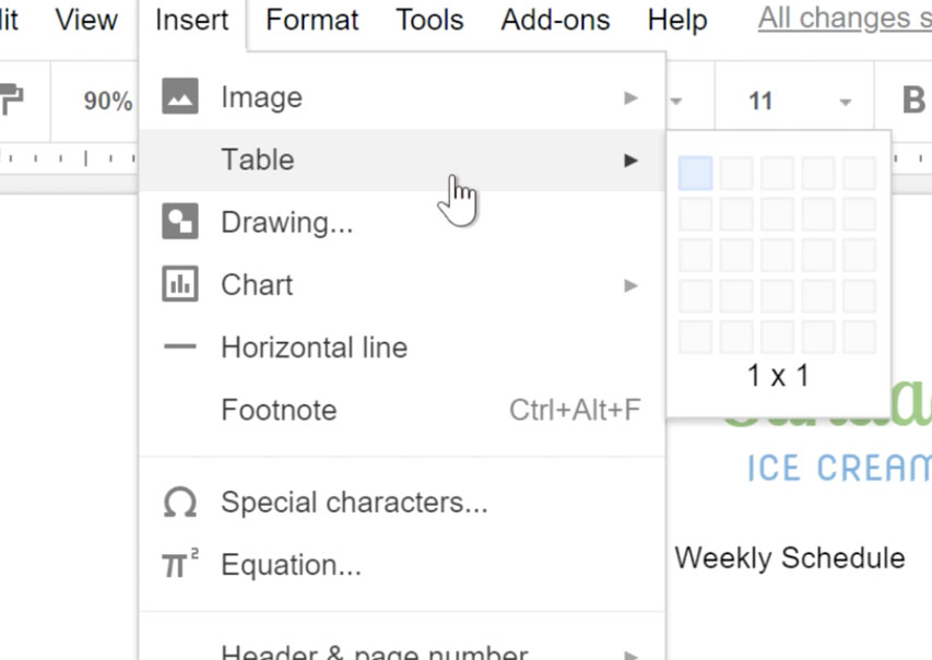 Google Docs Working with Tables