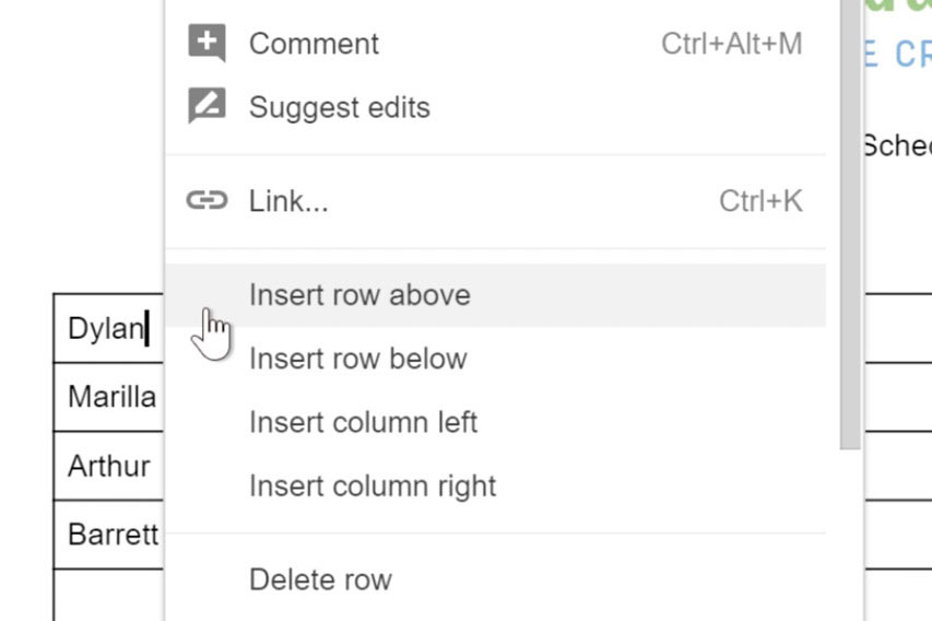 inserting a new row