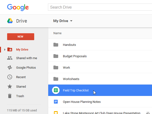 Το νέο αρχείο που δημιουργήθηκε στο Google Drive