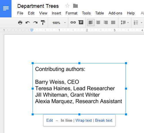 how to insert a text box in an image on google docs