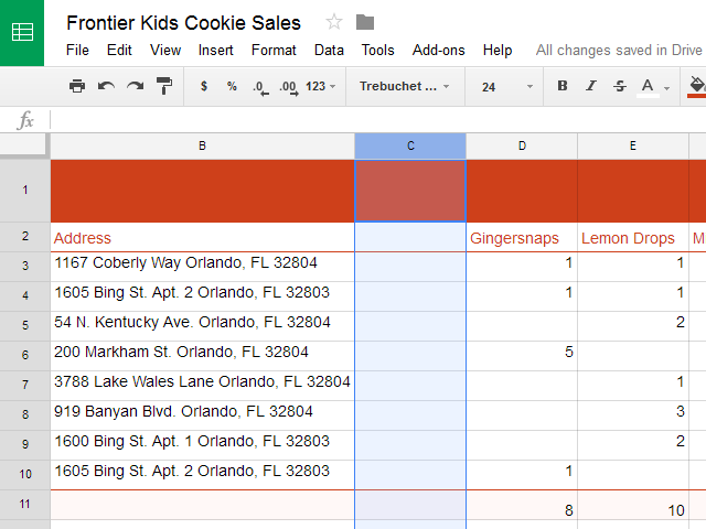 How to make all cells same size in google sheets