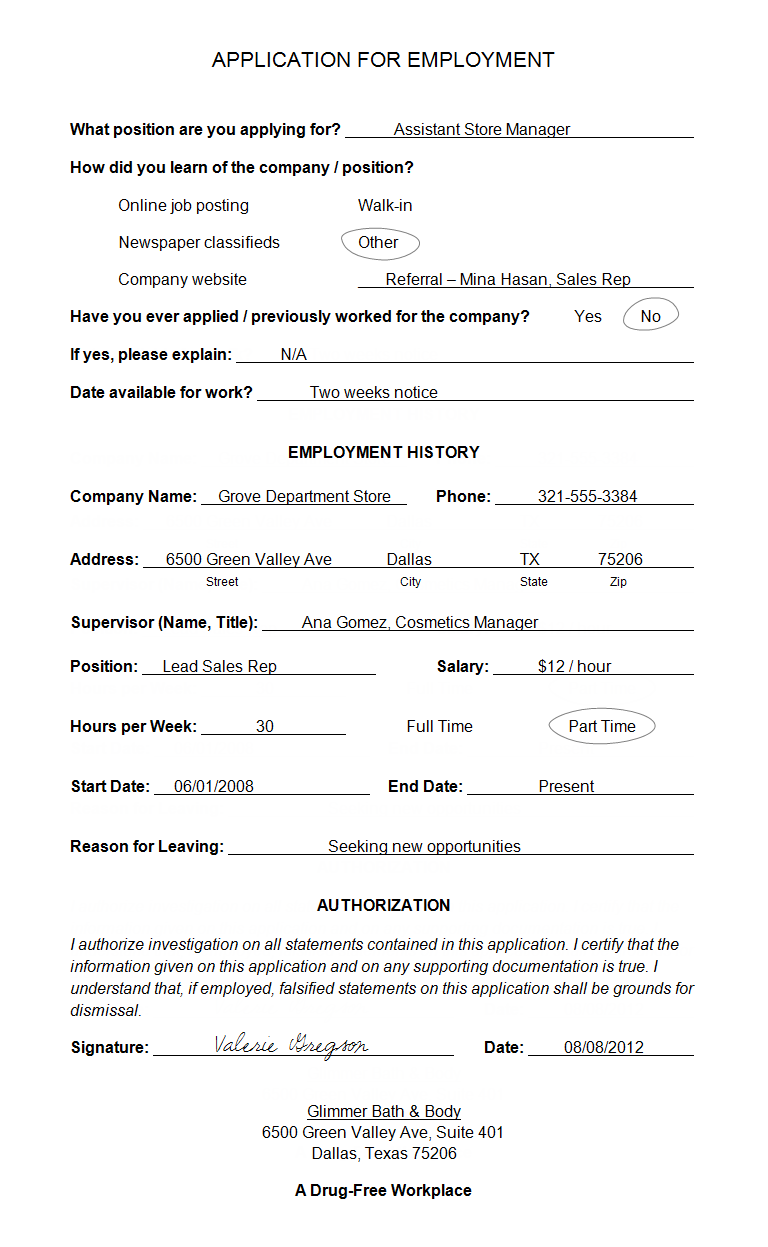 Job Applications Completing A Job Application