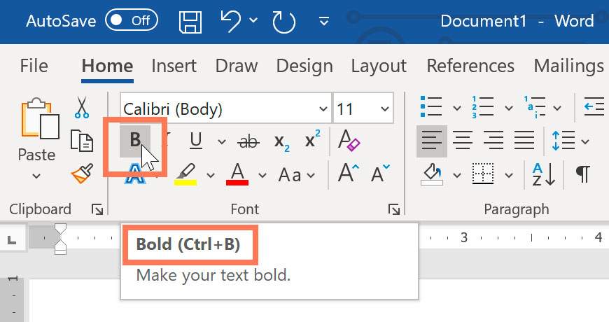showing a keyboard shortcut in Microsoft Word