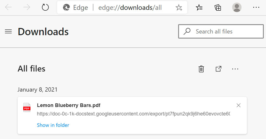 using a shortcut to view downloads in Microsoft Edge