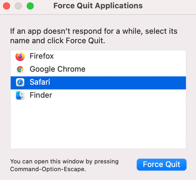 using a shortcut to open Force Quit Applications in Mac OS