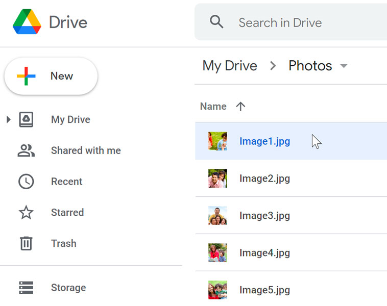 viewing photos in Google Drive