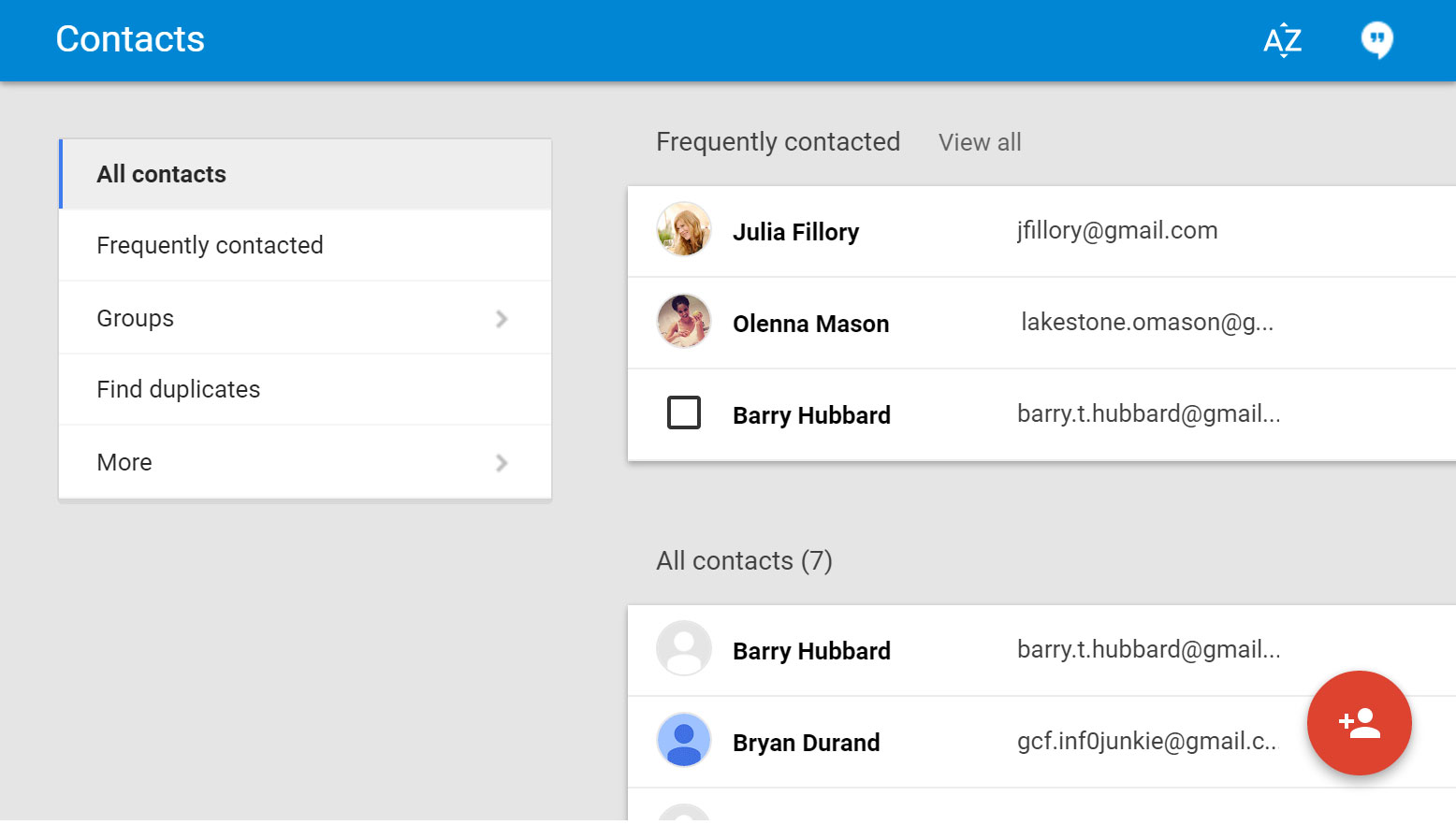 Gmail contacts list