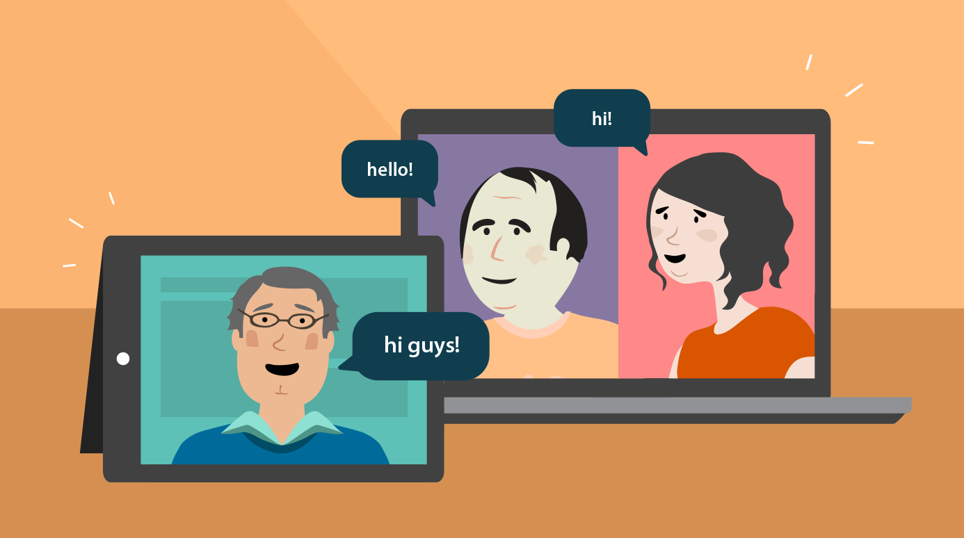 illustration of three people in an online group video chat