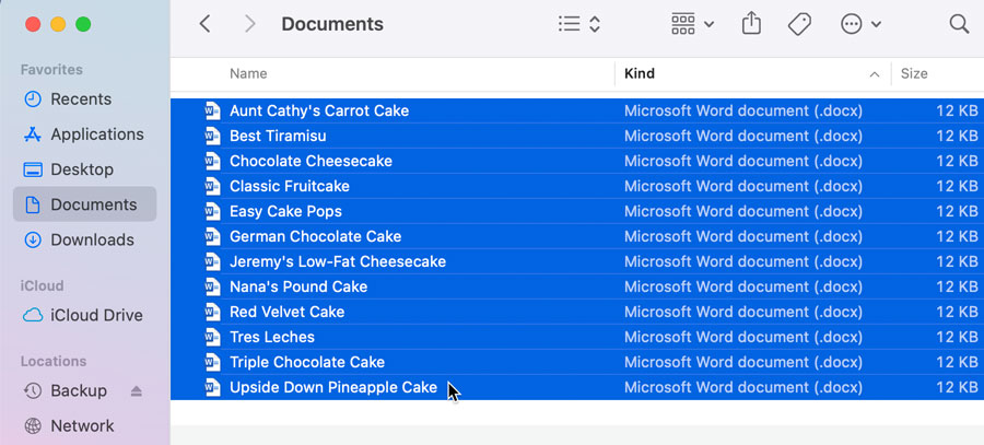 selecting files