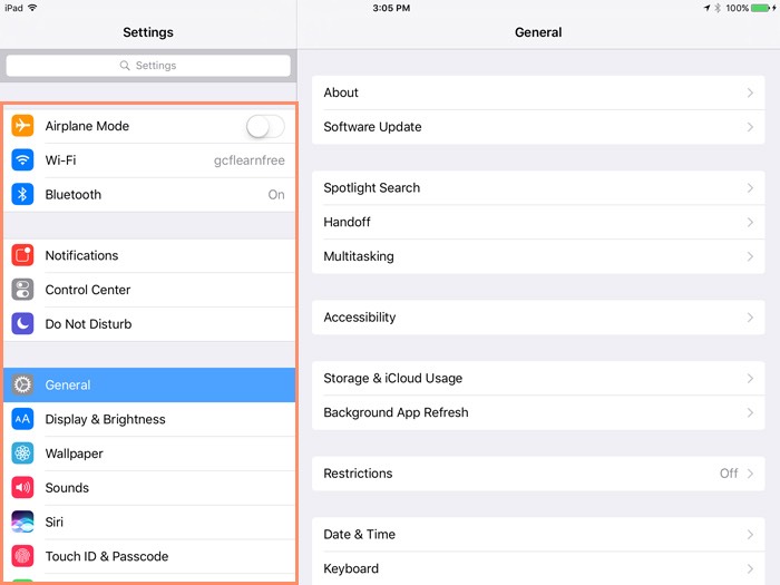 Settings Ipad