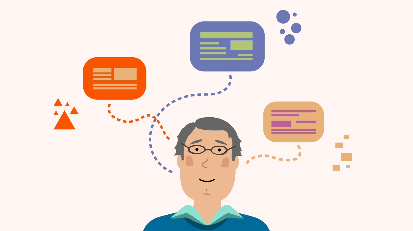 illustration of a man thinking of various kinds of information