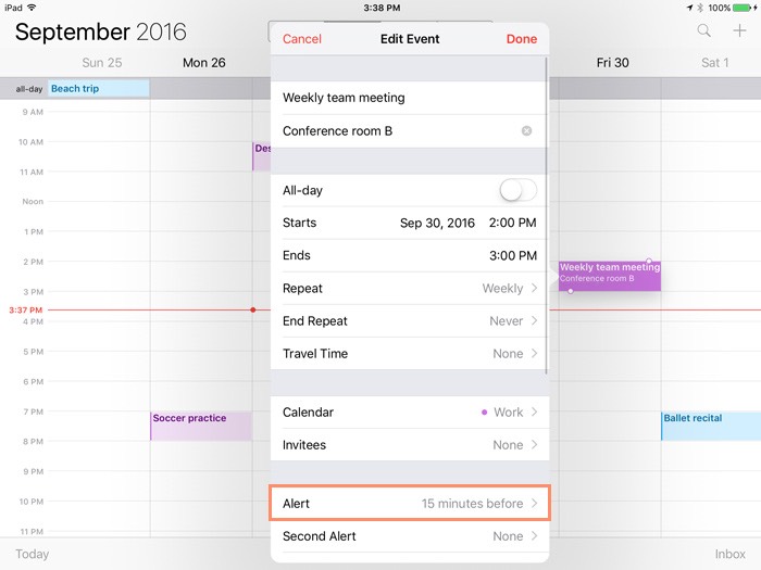 ipad calendar app can add events